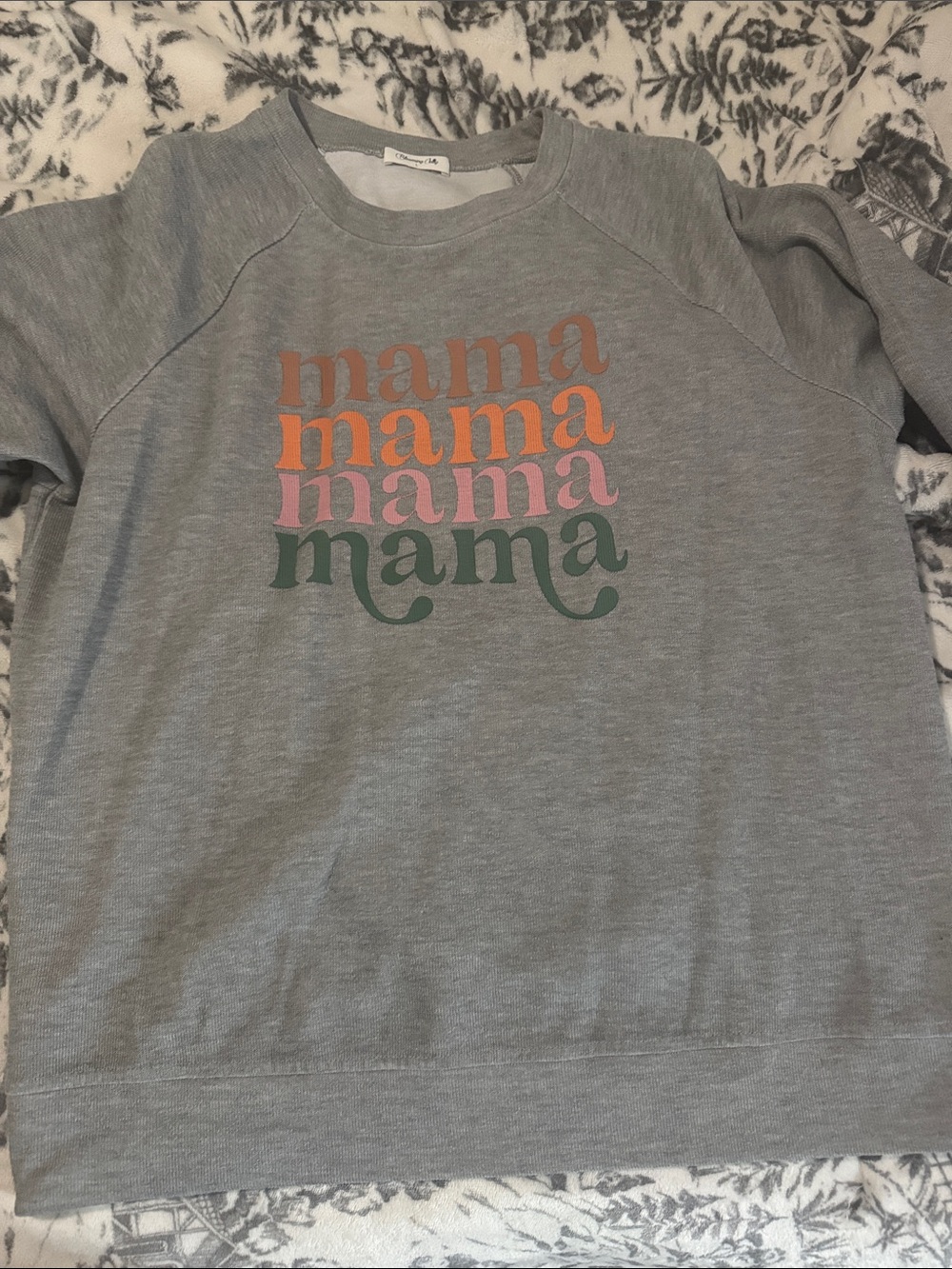 Mama Graphic Sweatshirt - Gray with Orange, Pink & Green Print